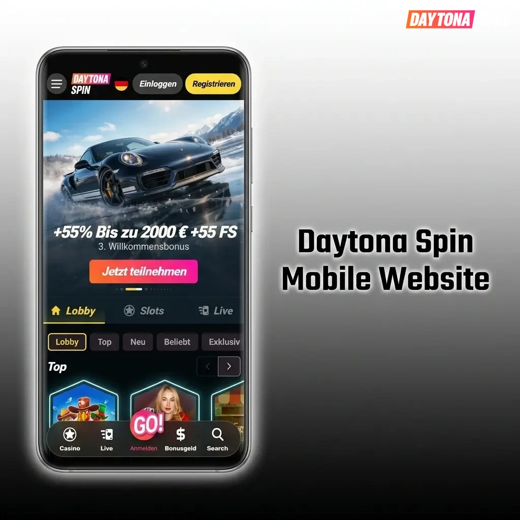 Daytona Spin mobile Website auf Smartphone – optimiert für iOS und Android mit Sportwetten und Casino