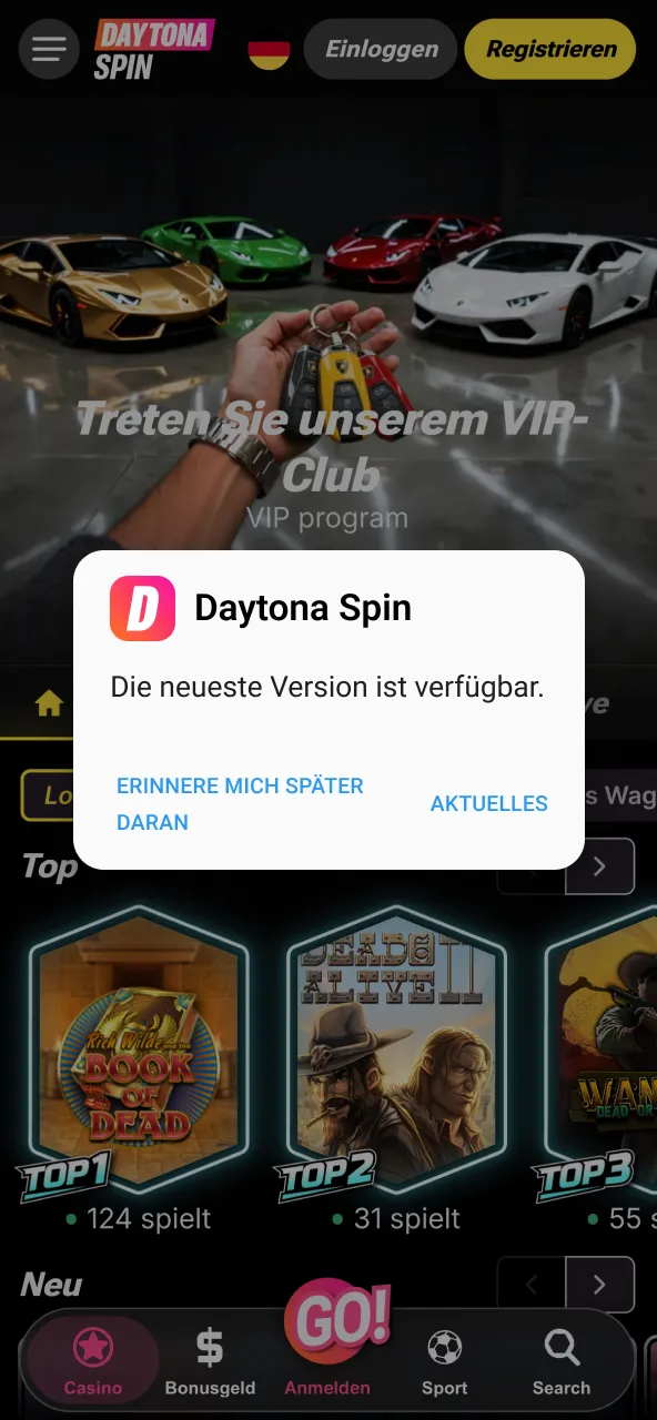 Updatevorgang Daytona Spin benötigt etwas Zeit bis zum Abschluss.