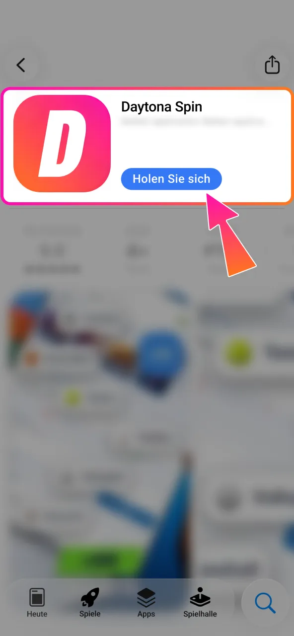 Daytona Spin Storezugriff erfolgt über die Suche im App Store.
