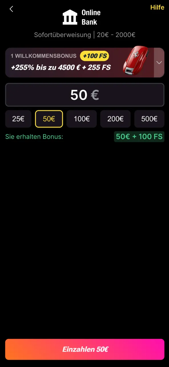 Nach der Einzahlung erhält Ihr Daytona Spin Konto automatisch den Bonus.