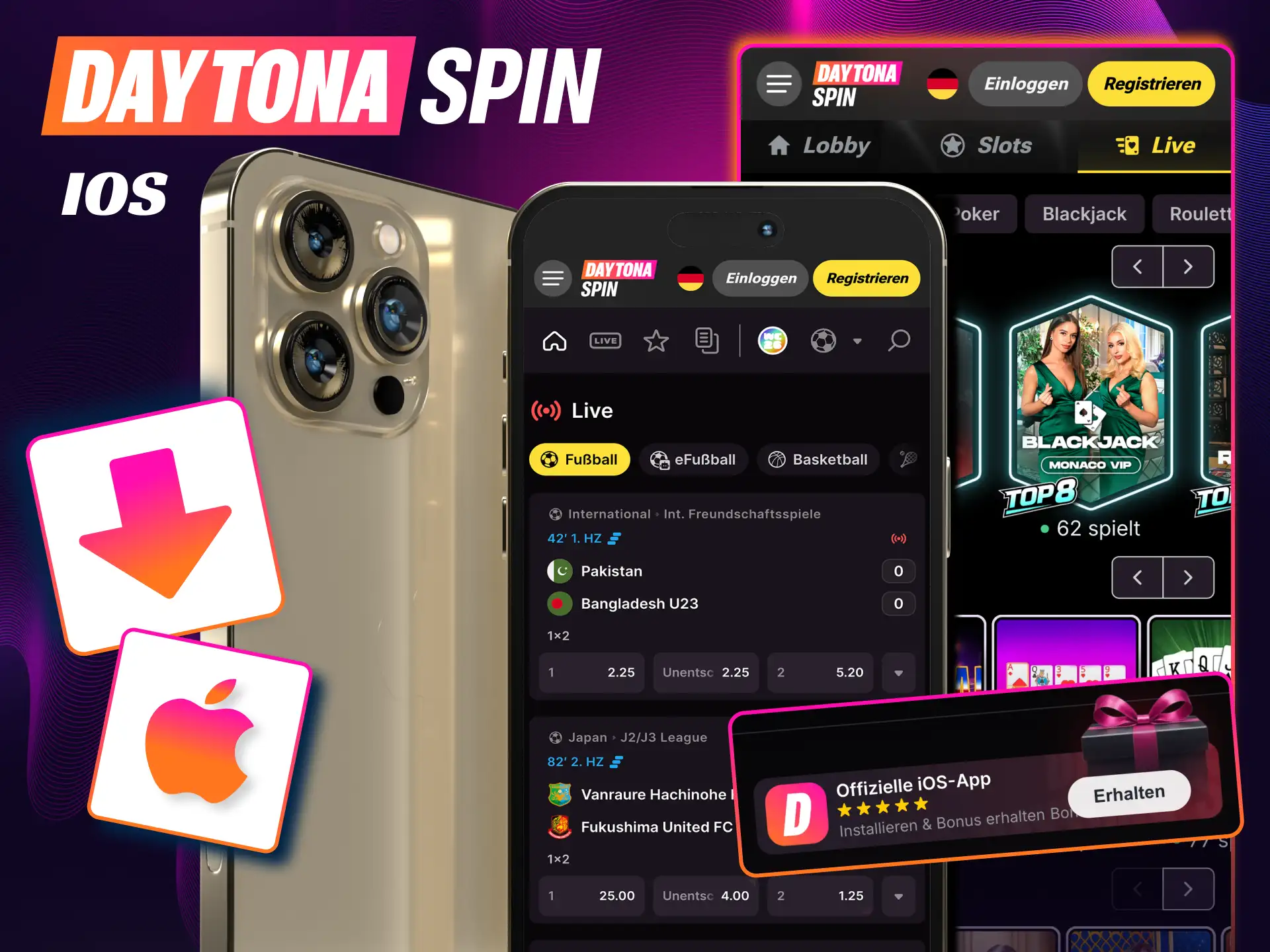 iOS Nutzer installieren Daytona Spin direkt aus dem App Store problemlos.