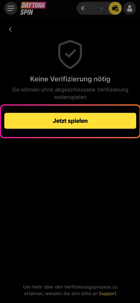 Team Daytona Spin meldet sich nach erfolgreicher Überprüfung deiner Dokumente.