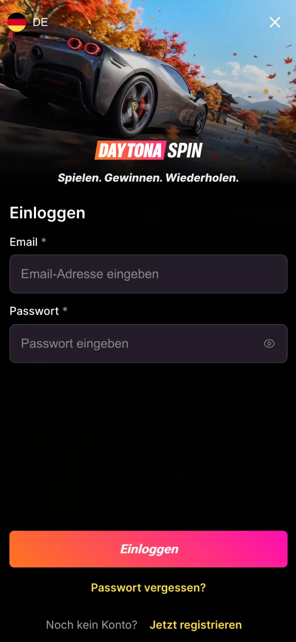 Daytona Spin Login führt dich direkt zum Bereich Kontoverifizierung.