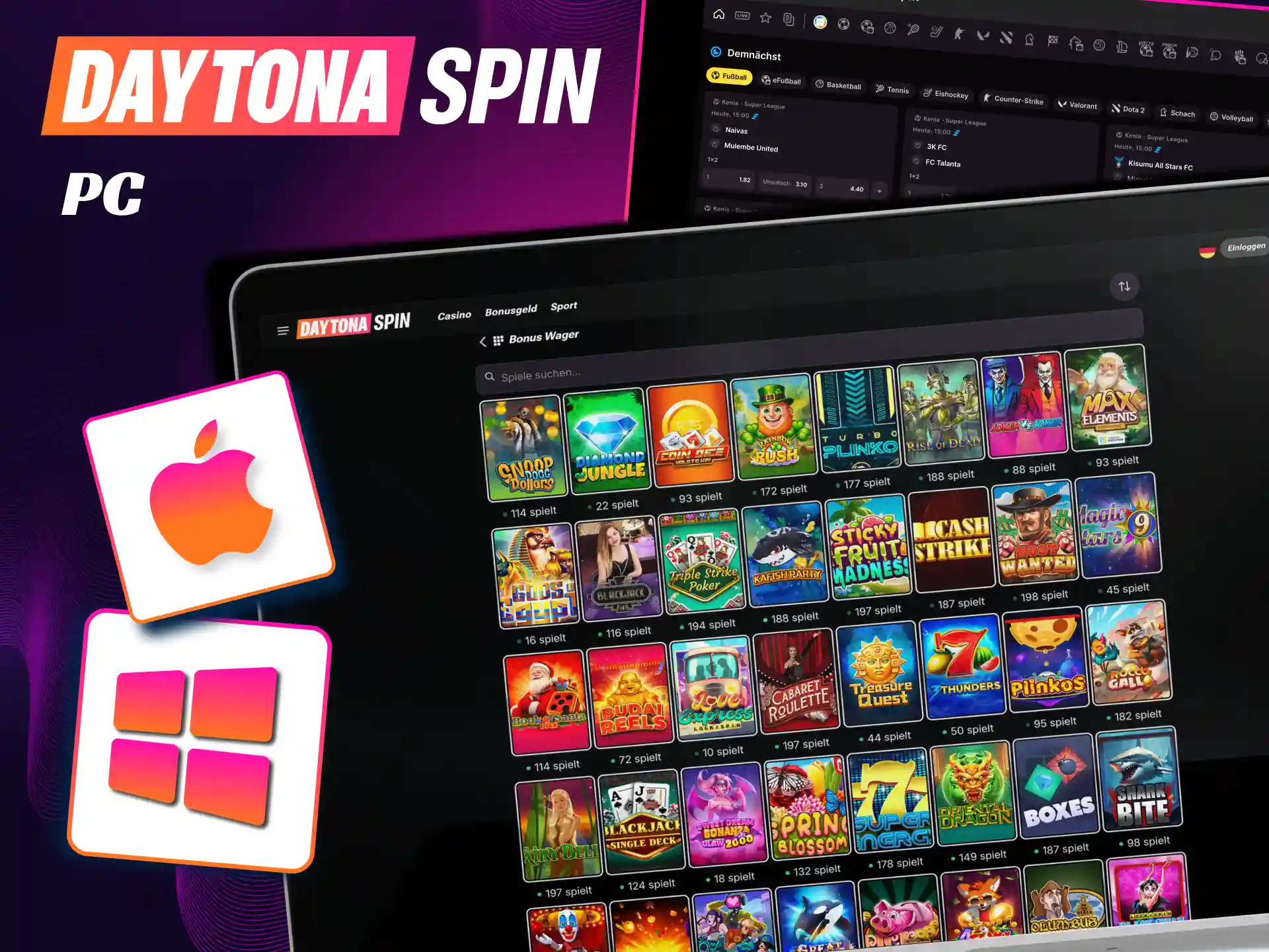 Die Daytona Spin Website läuft auf PC Browsern stabil unter Windows und macOS.
